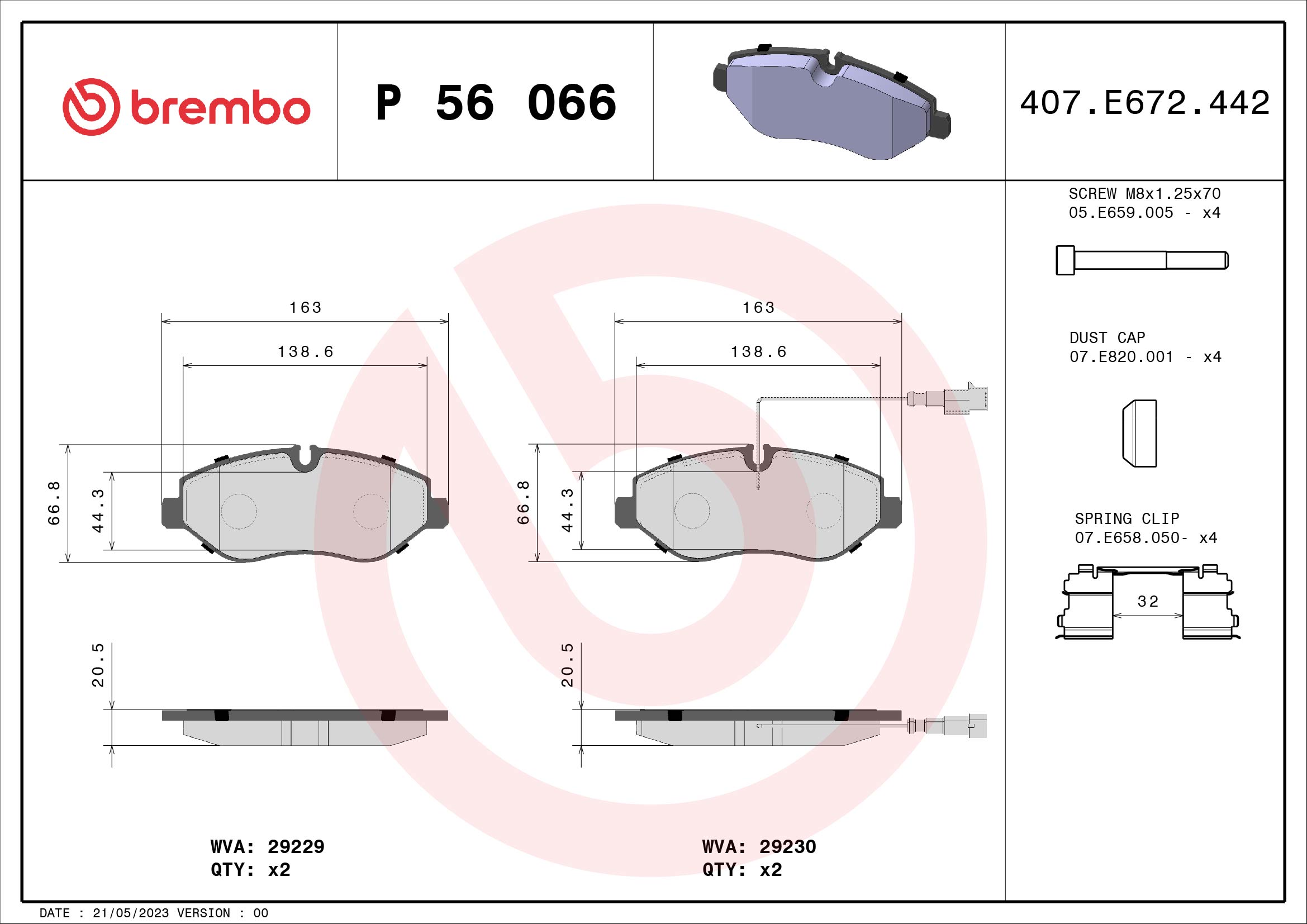 A.B.S. P 56 066 BREMBO Bremsbelagsatz, Scheibenbremse